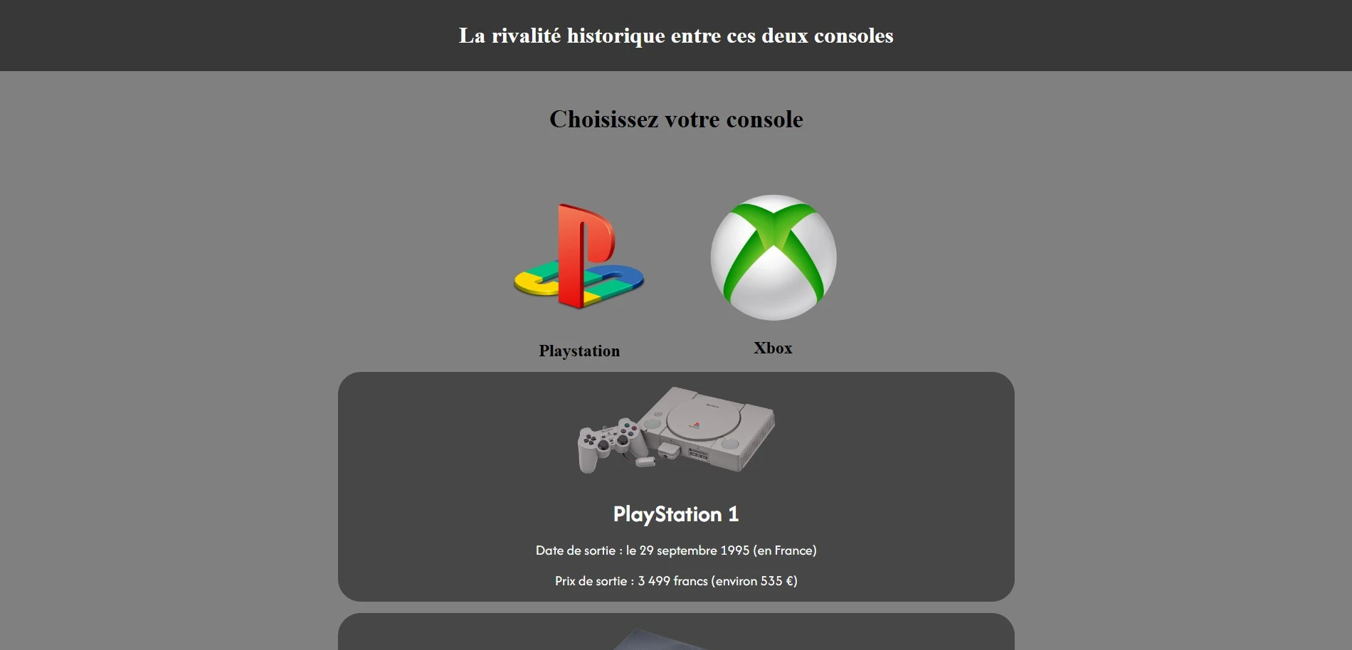 capture d'écran d'un projet perso console de jeux